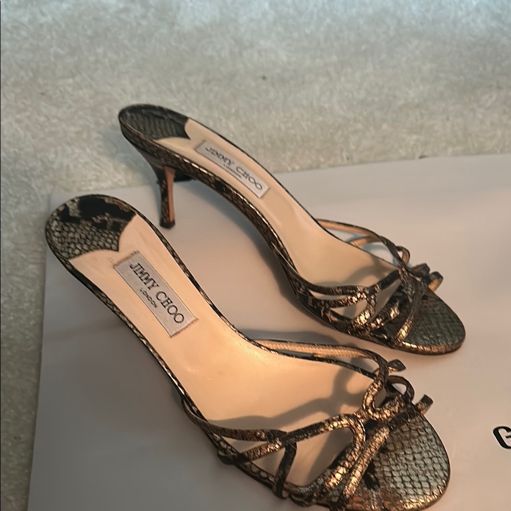 Jimmy Choo Metallic Bronze Strappy Heels